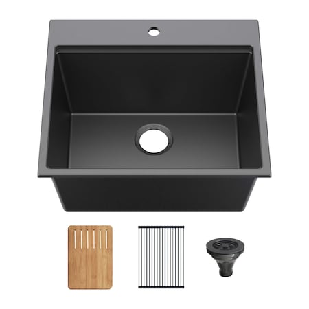 Kibi 25in Top-Mount Workstation Single Bowl Quartz Kitchen Sink K4-TS25T